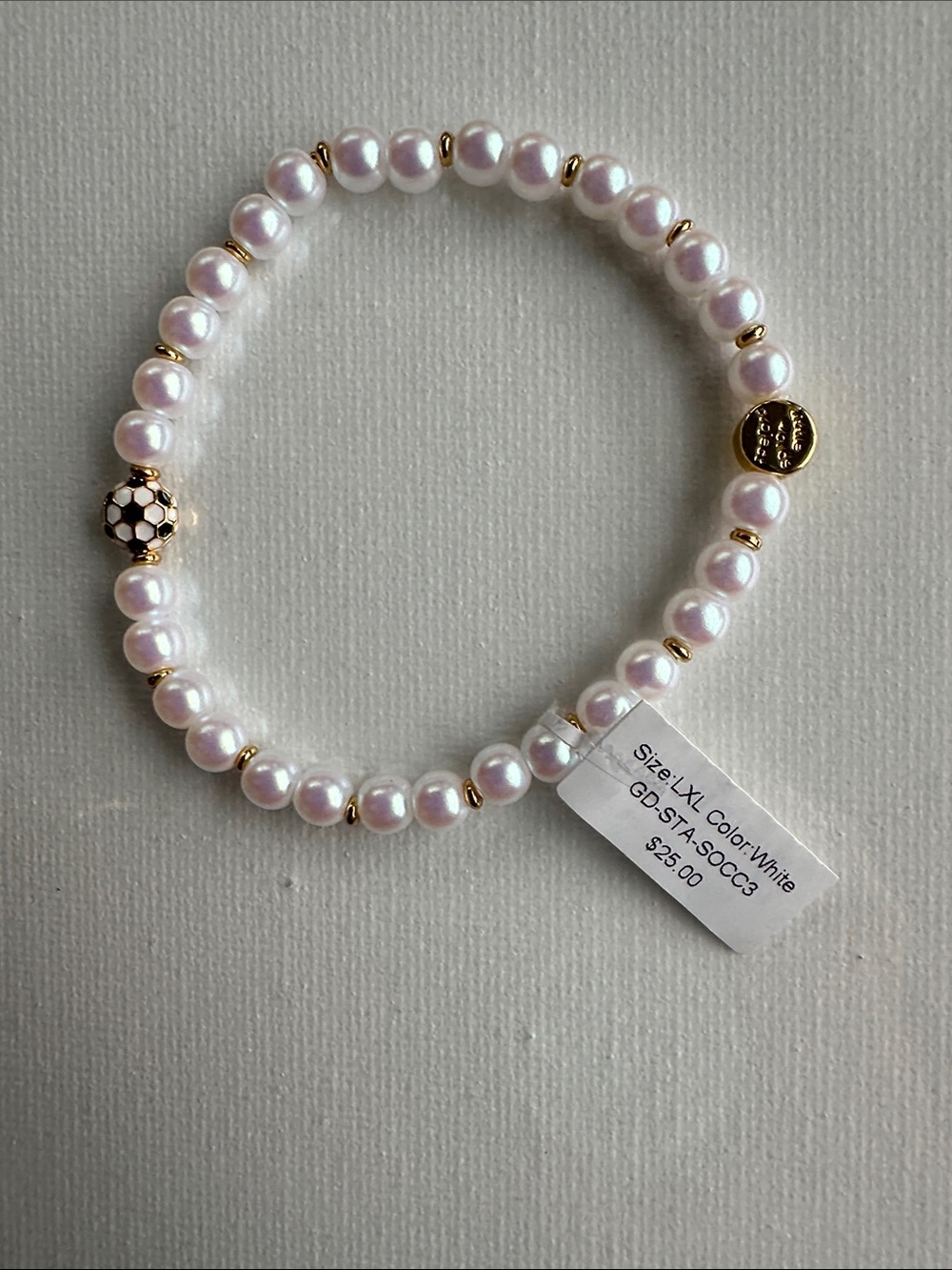 Little Words Project Soccer Pearl Base Bracelet with Gold Accents White Size ML - Picture 2 of 8